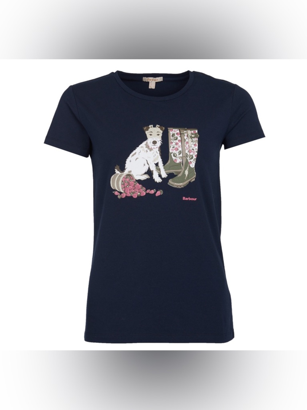 Barbour Rowen Dog Print T-Shirt Black Slim Fit Cotton Tee Size 6